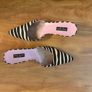 Kate Spade Black and Cream Striped Mules